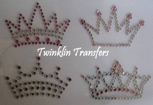 Rhinestone Hot Fix Iron On Transfer 4 MINI CROWNS PINK