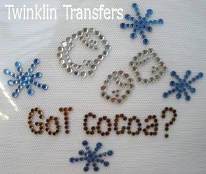 Rhinestone Transfer Hot Fix Iron On HOT COCOA SNOWFLAKE