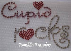 Rhinestone Hot Fix Iron On Transfer CUPID ROCKS HEARTS