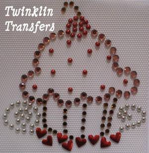 Rhinestone Hot Fix Iron On Transfer CUPCAKE PINK HEARTS