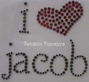 Rhinestone Transfer Iron On TWILIGHT I HEART JACOB