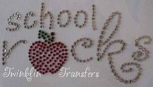 Rhinestone Hot Fix Iron On Transfer SCHOOL ROCKS APPLE