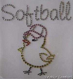 Rhinestone Transfer Iron On SOFTBALL CHICK BASEBALL HAT