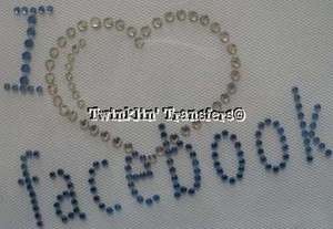 Rhinestone Transfer Iron On I LOVE HEART FACEBOOK FB