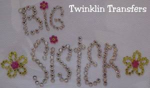 Rhinestone Hot Iron On Transfer BIG SISTER FLOWER PINK