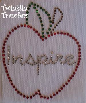 Rhinestone Hot Fix Iron Transfer TEACHER APPLE INSPIRE