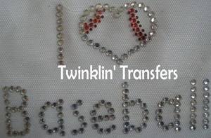 Rhinestone Transfer Iron On I LOVE HEART BASEBALL