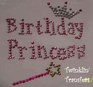 Rhinestone Hot Fix Iron On Transfer BIRTHDAY PRINCESS