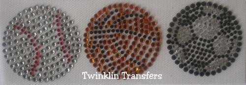 Rhinestone Iron On Transfer BASEBALL BASKETBALL SOCCER