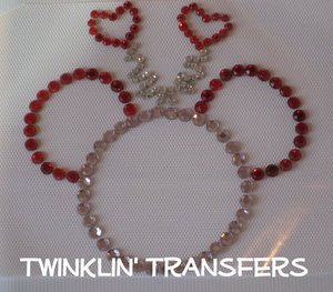 Rhinestone Transfer Hot Fix IronOn HEART ANTENNA MICKEY