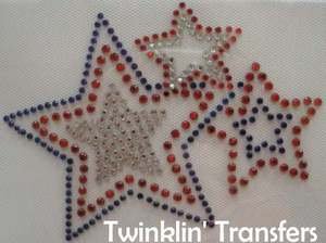 Rhinestone Transfer Hot Fix Iron On USA STARS JULY 4