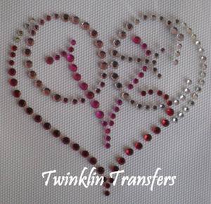 Rhinestone Hot Fix Iron On Transfer LOVE HEART PINK RED