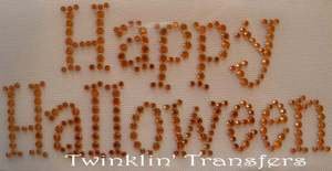 Rhinestone Transfer Iron On HAPPY HALLOWEEN ORANGE