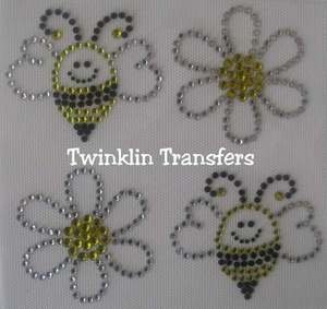 Rhinestone Iron On Transfer BEE BUMBLEBEE DAISY FLOWER