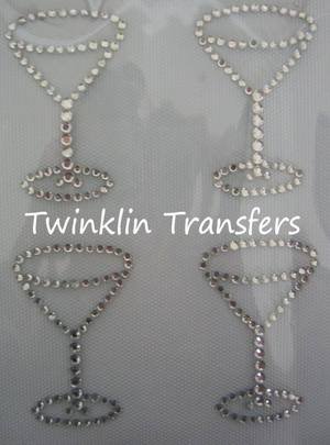 Rhinestone Transfer Hot Fix IronOn MINI MARTINI GLASSES