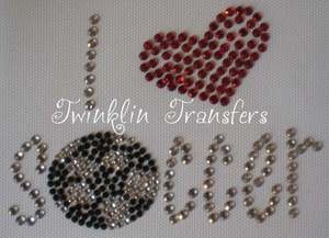 Rhinestone Transfer Hot Fix Iron On I LOVE HEART SOCCER