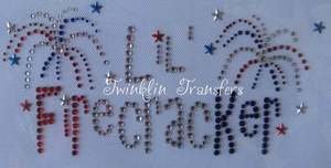 Rhinestone Iron On Transfer LIL FIRECRACKER USA JULY 4
