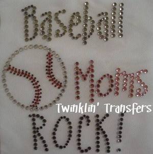 Rhinestone Transfer Hot Fix Iron On BASEBALL MOMS ROCK