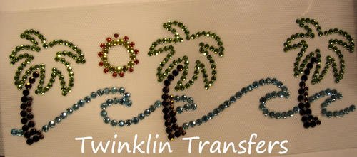Rhinestone Transfer Hot Fix Iron On PALM TREE ISLAND