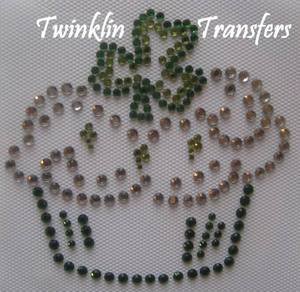 Rhinestone Hot Fix Iron On Transfer SHAMROCK CUPCAKE