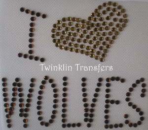 Rhinestone Transfer IronOn I LOVE WOLVES TWILIGHT JACOB
