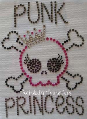 Rhinestone Transfer Iron On PUNK PRINCESS PINK EMO SKUL