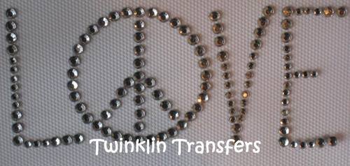 Rhinestone Iron On Transfer RETRO LOVE PEACE SIGN