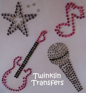 Rhinestone Iron On Transfer ROCK STAR GUITAR MICROPHONE