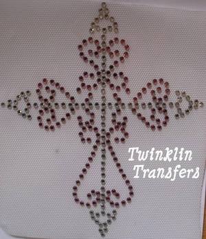 Rhinestone HotFix Iron On Transfer CROSS CHRISTIAN PINK