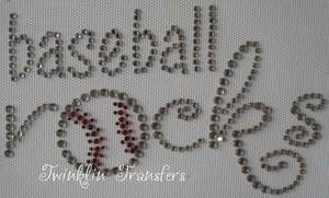 Rhinestone Hot Fix Iron On Transfer BASEBALL ROCKS BALL