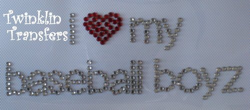 Rhinestone Hot Fix Iron On Transfer Baseball LOVE HEART