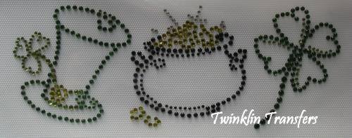 Rhinestone Hot Fix Iron On Transfer SHAMROCK HAT GOLD