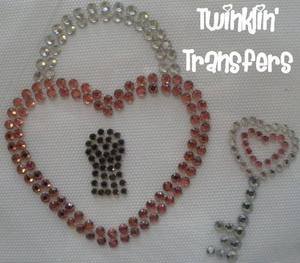 Rhinestone Transfer Hot Fix Iron On HEART LOCK KEY PINK
