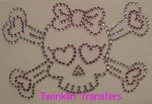 Rhinestone Transfer IronOn Hot Fix PINK HEART BOW SKULL