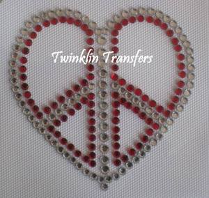 Rhinestone Hot Fix Iron On Transfer PEACE HEART LOVE