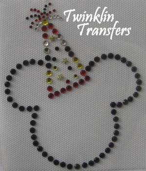 Rhinestone Hot Fix Iron On Transfer BIRTHDAY HAT MICKEY