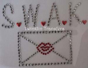 Rhinestone Transfer Iron On KISS LOVE NOTE VALENTINE