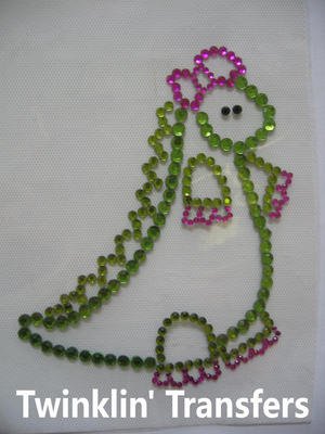 Rhinestone Transfer Hot Fix Iron On DINOSAUR PINK BOW