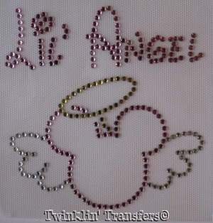 Rhinestone Iron On Transfer LIL ANGEL MICKEY WINGS HALO