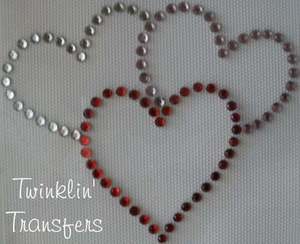 Rhinestone Transfer Iron On VALENTINES HEARTS PINK RED