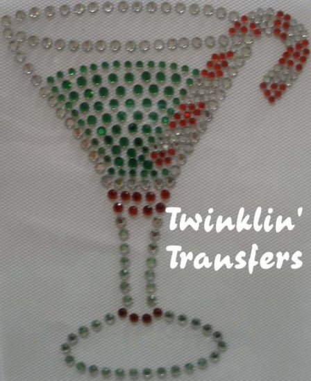 Rhinestone Transfer Iron On CANDY CANE MARTINI COCKTAIL