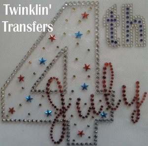 Rhinestone Transfer Hot Fix Iron On JULY 4th USA STARS