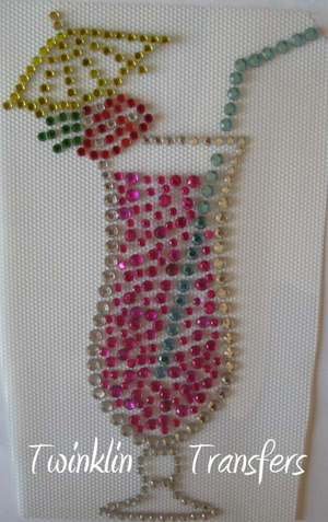 Rhinestone Transfer Iron On TROPICAL PINK COCKTAIL