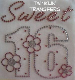 Rhinestone Transfer Iron On SWEET 16 SIXTEEN BIRTHDAY