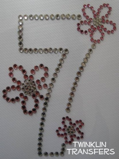 Rhinestone Iron On Transfer BIRTHDAYÂ 7 SEVEN 7th FLOWER