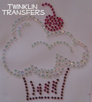 Rhinestone Iron On Transfer CUPCAKE PINK FUSCHIA CHERRY