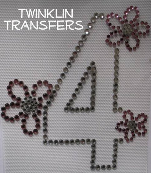 Rhinestone Iron On Transfer BIRTHDAYÂ 4 FOURÂ 4th FLOWER