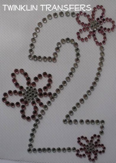 Rhinestone Iron On Transfer BIRTHDAYÂ 2 TWO 2nd FLOWER