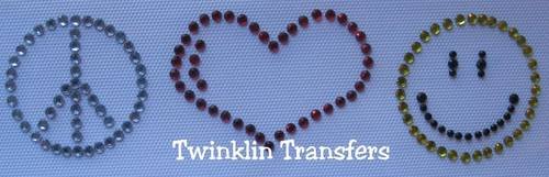 Rhinestone Iron On Transfer PEACE LOVE HEART HAPPY FACE
