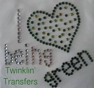 Rhinestone Transfer Iron On LOVE GREEN RECYCLE HEART